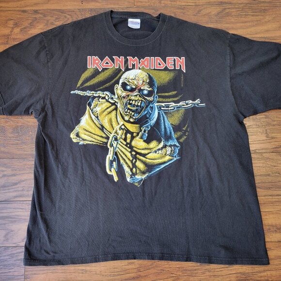 IRON MAIDEN Piece of Mind Album Cover Chained Eddie Black T-Shirt sz XXL 2X EUC - Picture 1 of 6